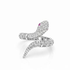 14k White Gold Diamond and Sapphire Flexible Snake Ring