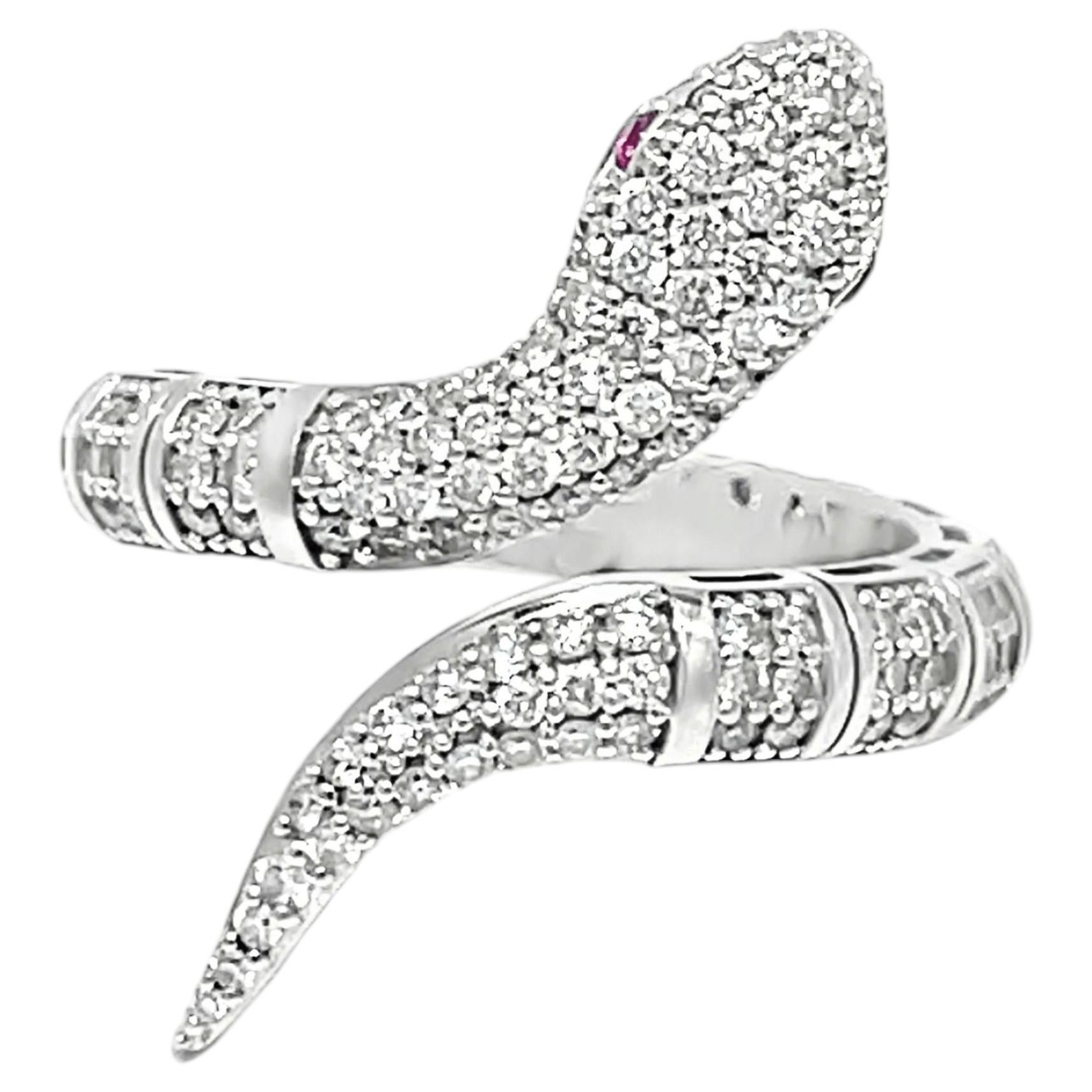 Bague serpent flexible en or blanc 14k avec diamants et saphirs en vente