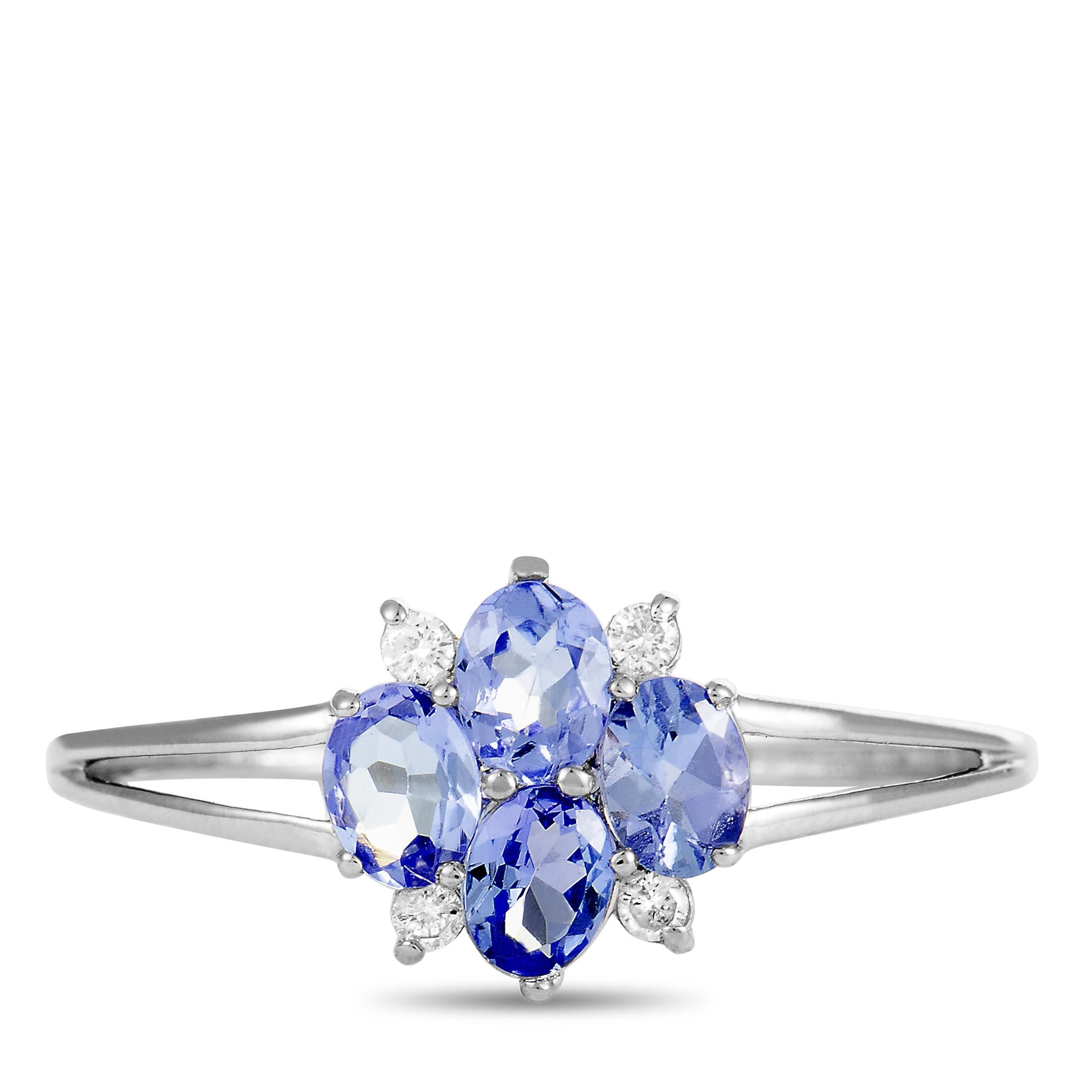 14 Karat White Gold Diamond and Sapphire Flower Ring 1