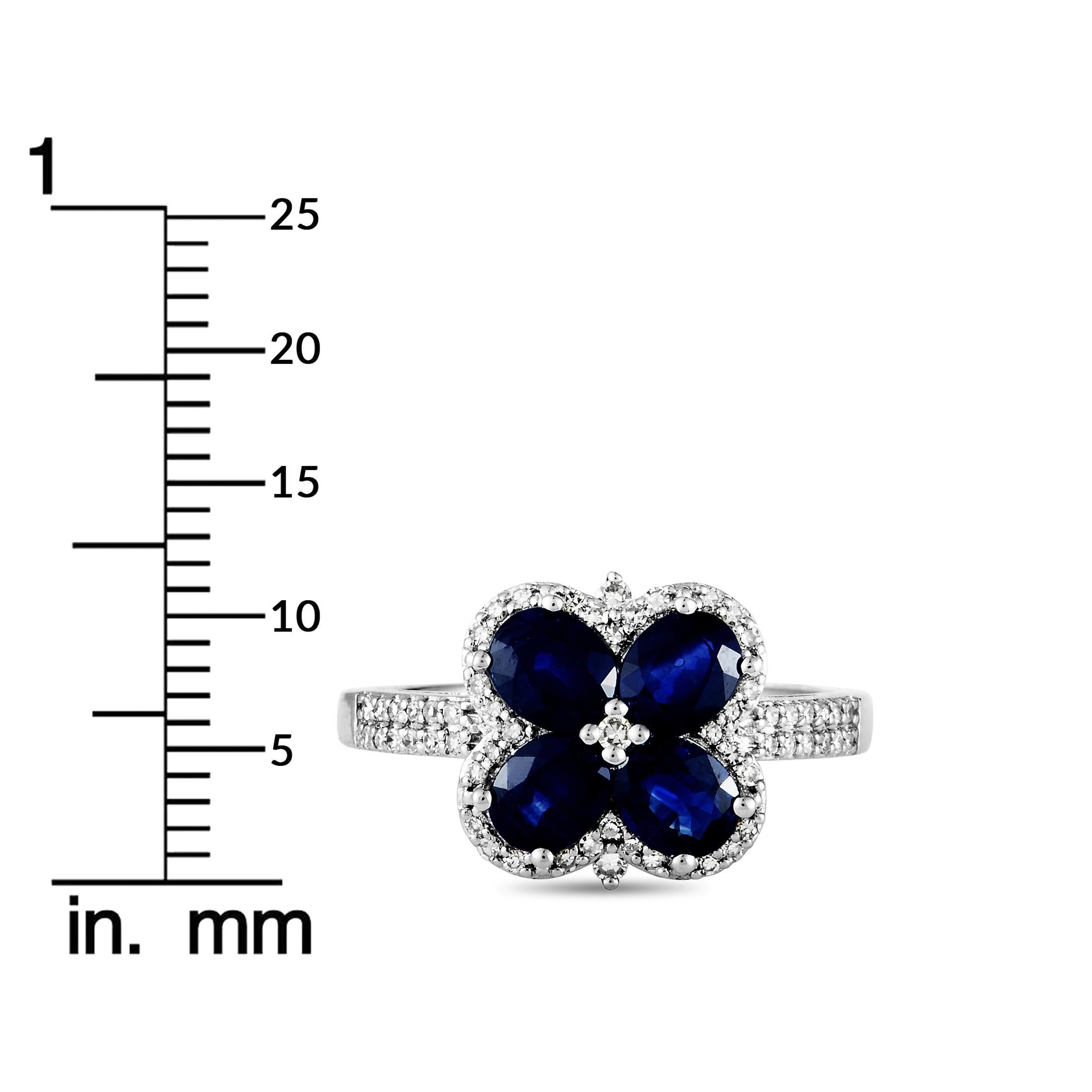 14 Karat White Gold Diamond and Sapphire Flower Ring 2