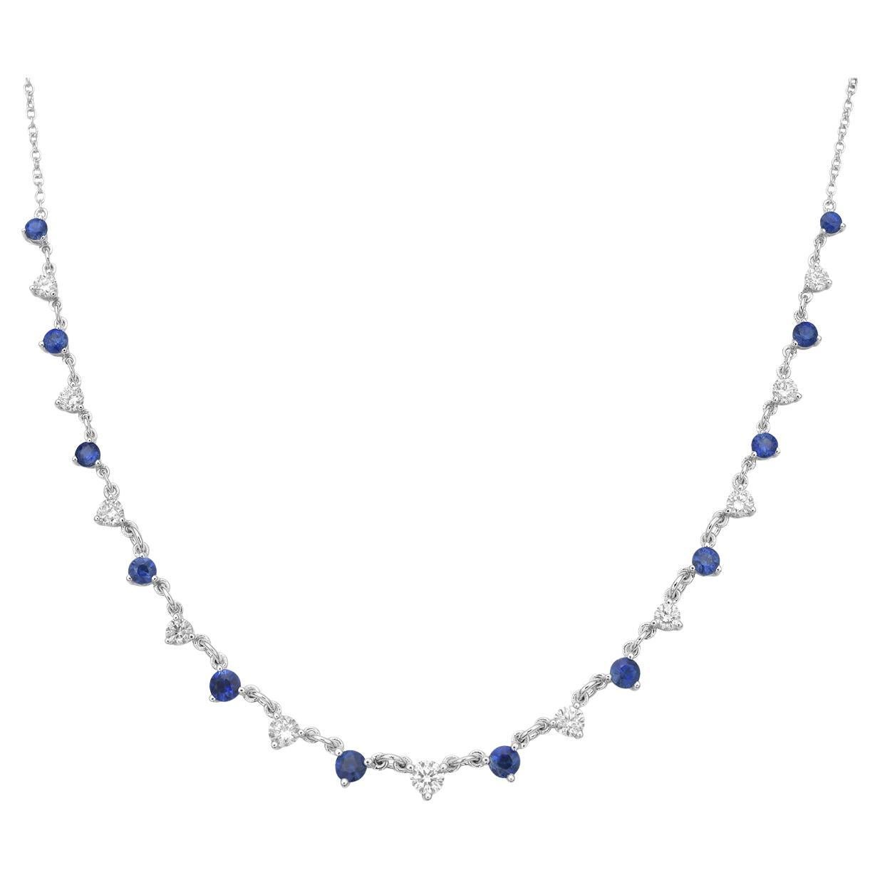 14K White Gold Diamond and Sapphire Necklace