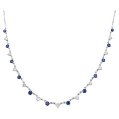 14K White Gold Diamond and Sapphire Necklace