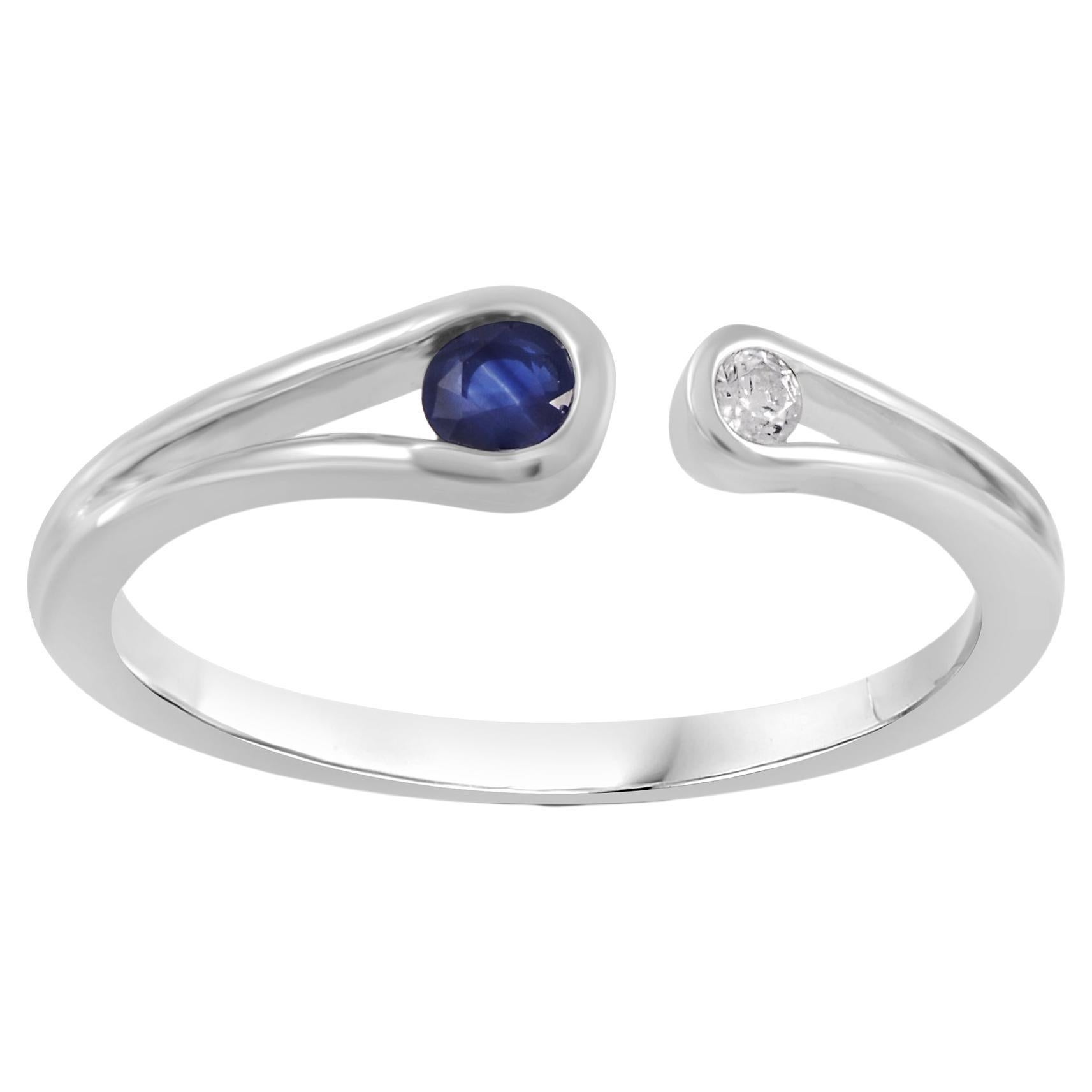 14K White Gold Diamond and Sapphire Open Band Ring For Sale