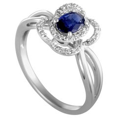 14 Karat White Gold Diamond and Sapphire Rectangle Cushion Ring