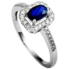 14 Karat White Gold Diamond and Sapphire Rectangle Ring