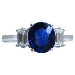 14 Karat Gold Diamond and Sapphire Ring Engagement Ring Baguette Cut Diamonds