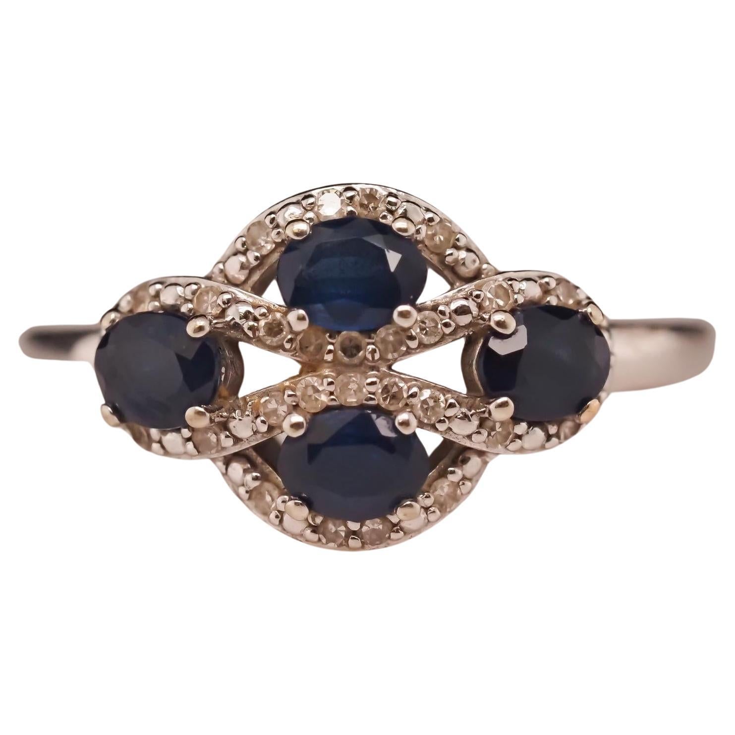 14K White Gold Diamond and Sapphire Ring For Sale