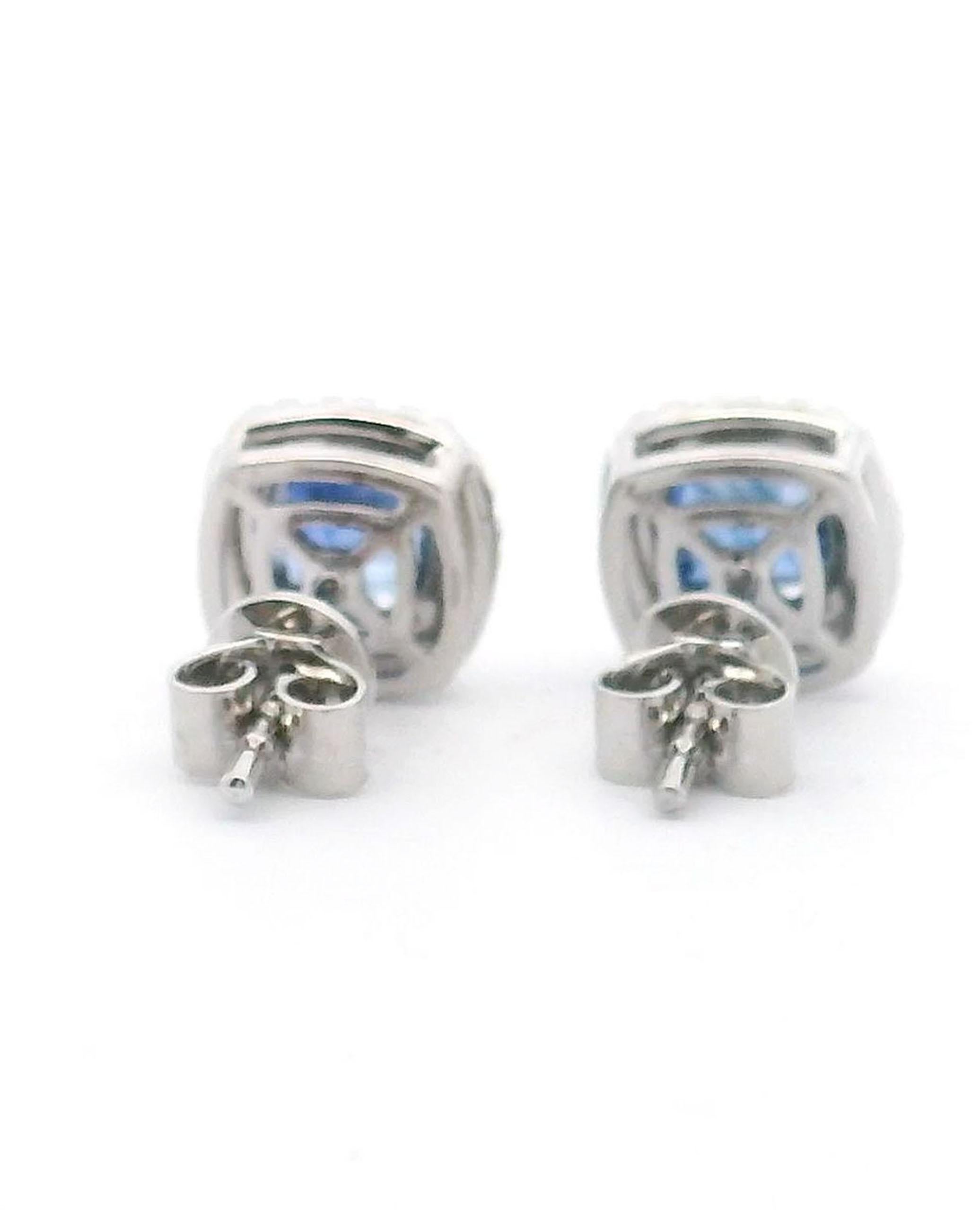 Contemporary 14K White Gold Diamond and Sapphire Stud Earrings For Sale