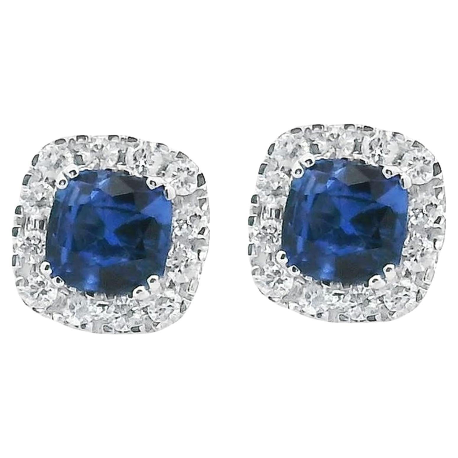 14K White Gold Diamond and Sapphire Stud Earrings For Sale