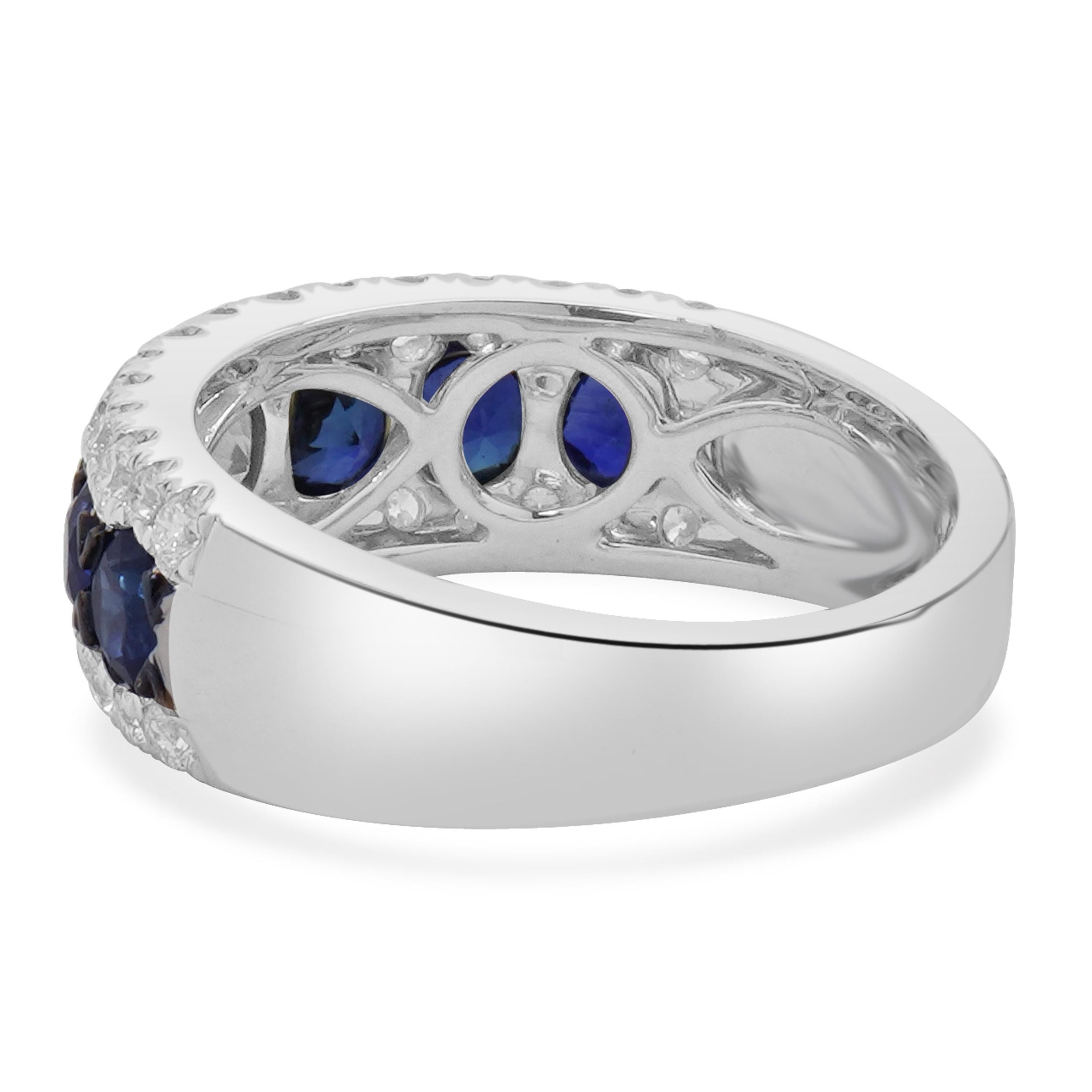 14K White Gold Diamond and Sapphire Three Row Band In Good Condition For Sale In Scottsdale, AZ