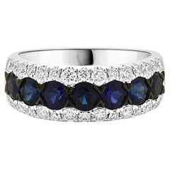 14K White Gold Diamond and Sapphire Three Row Band