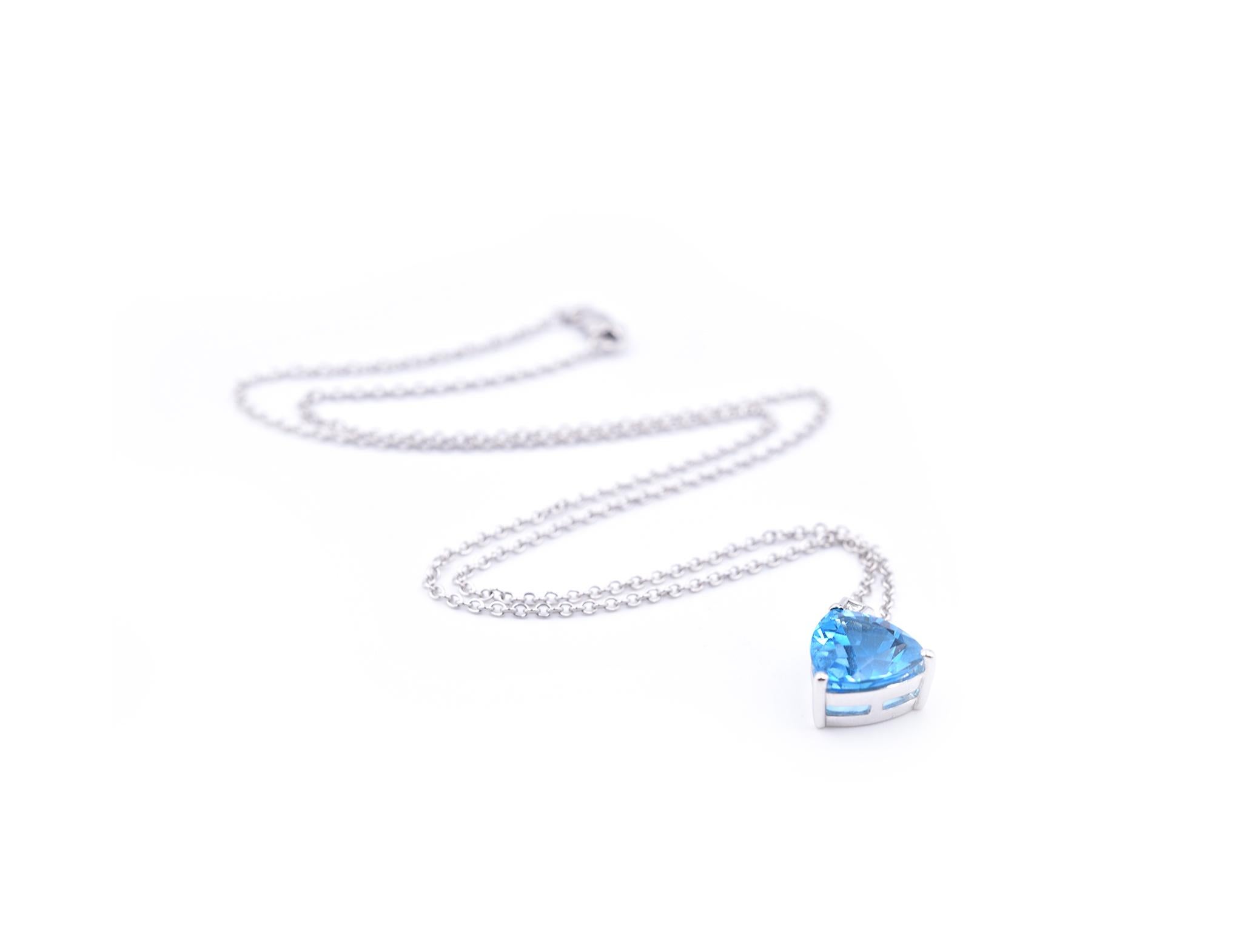14 Karat White Gold Diamond and Trillion Cut Blue Topaz Necklace In Excellent Condition In Scottsdale, AZ