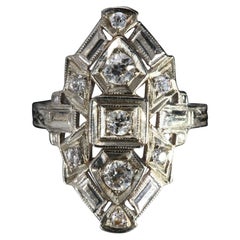 14k White Gold 
Diamond Antique Art Deco Ring - Size 2.75