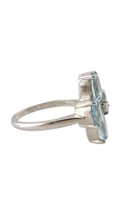 14K White Gold Diamond & Aquamarine Clover Style Ring Size 6.5 #16938