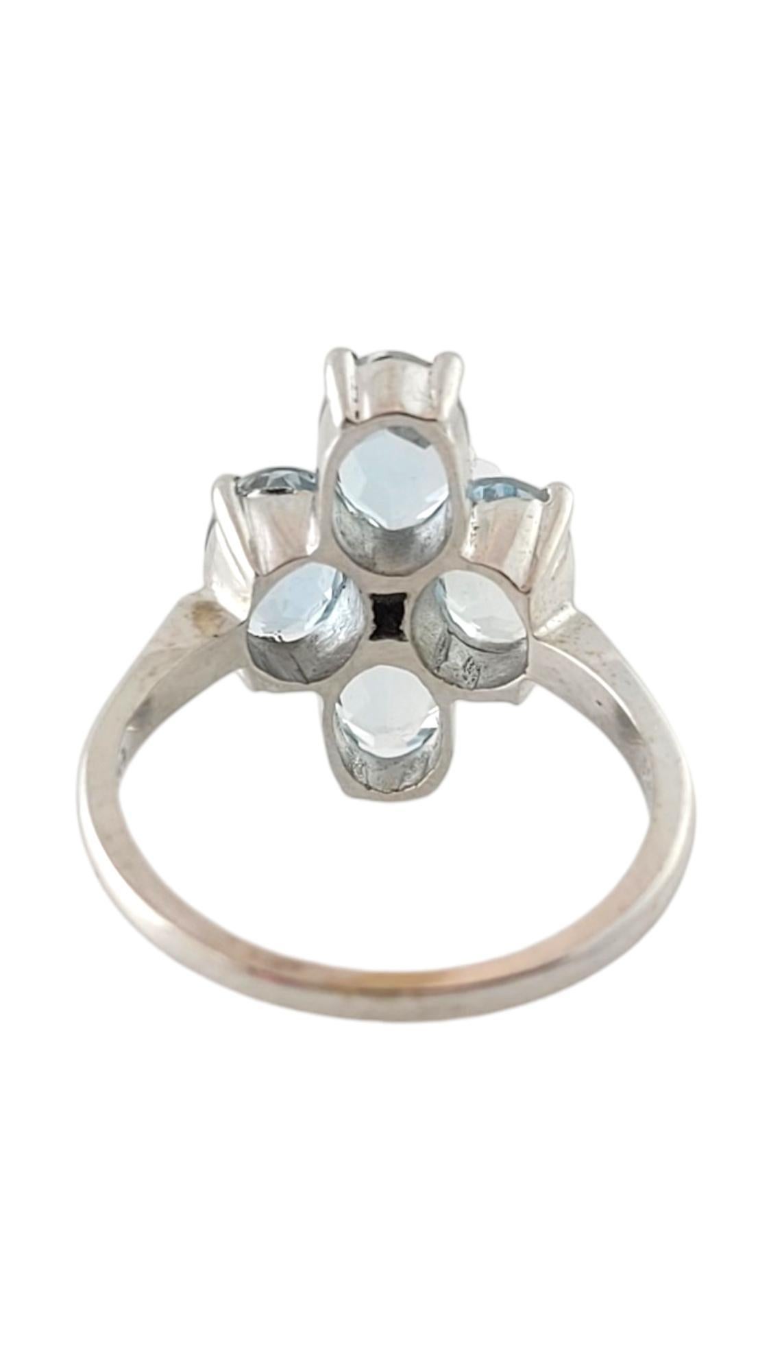 Oval Cut 14K White Gold Diamond & Aquamarine Clover Style Ring Size 6.5 #16938 For Sale