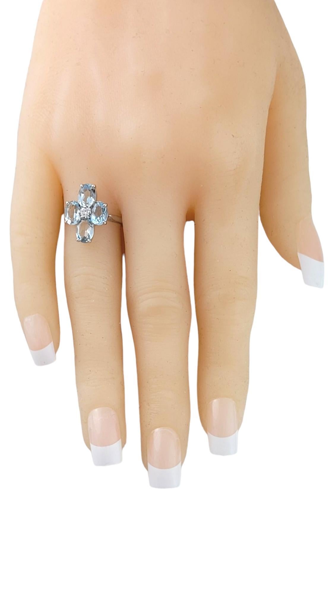 Women's 14K White Gold Diamond & Aquamarine Clover Style Ring Size 6.5 #16938 For Sale
