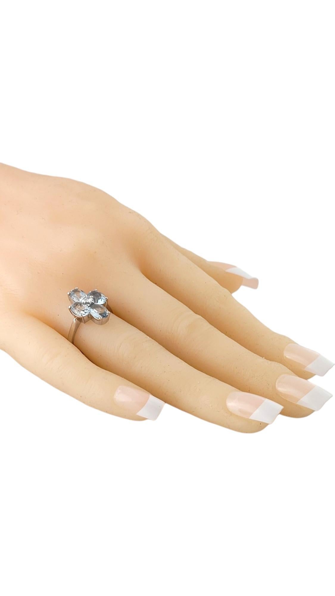 14K White Gold Diamond & Aquamarine Clover Style Ring Size 6.5 #16938 For Sale 1