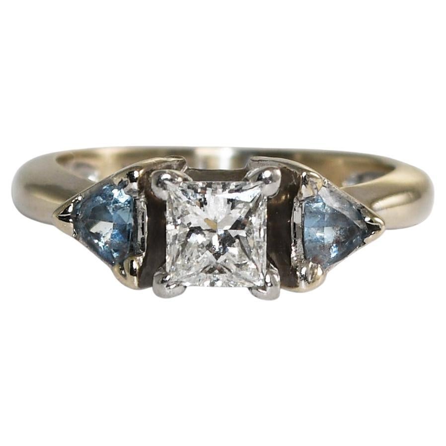 14K Weißgold Diamant- und Aquamarinring 3.9g