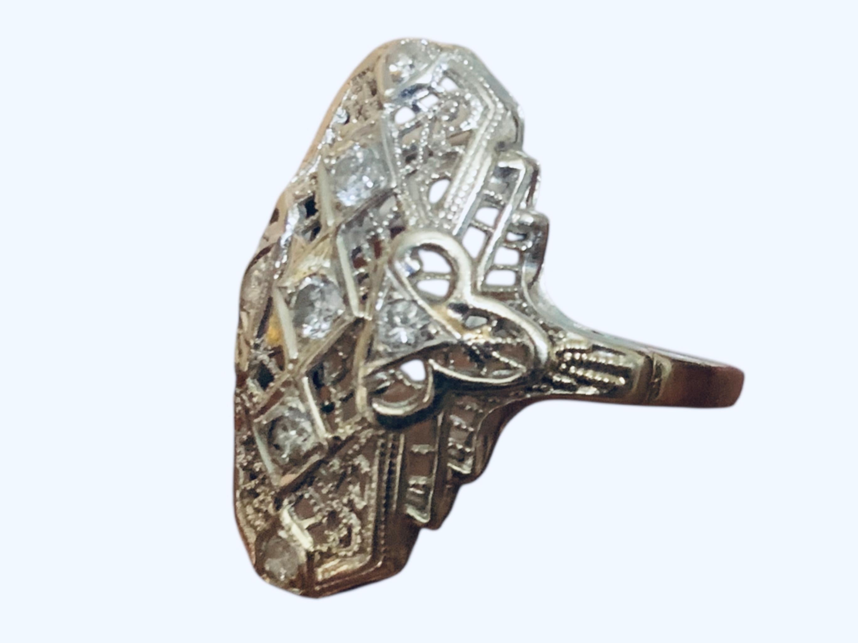 14K White Gold Diamond Art Deco Ring For Sale 6