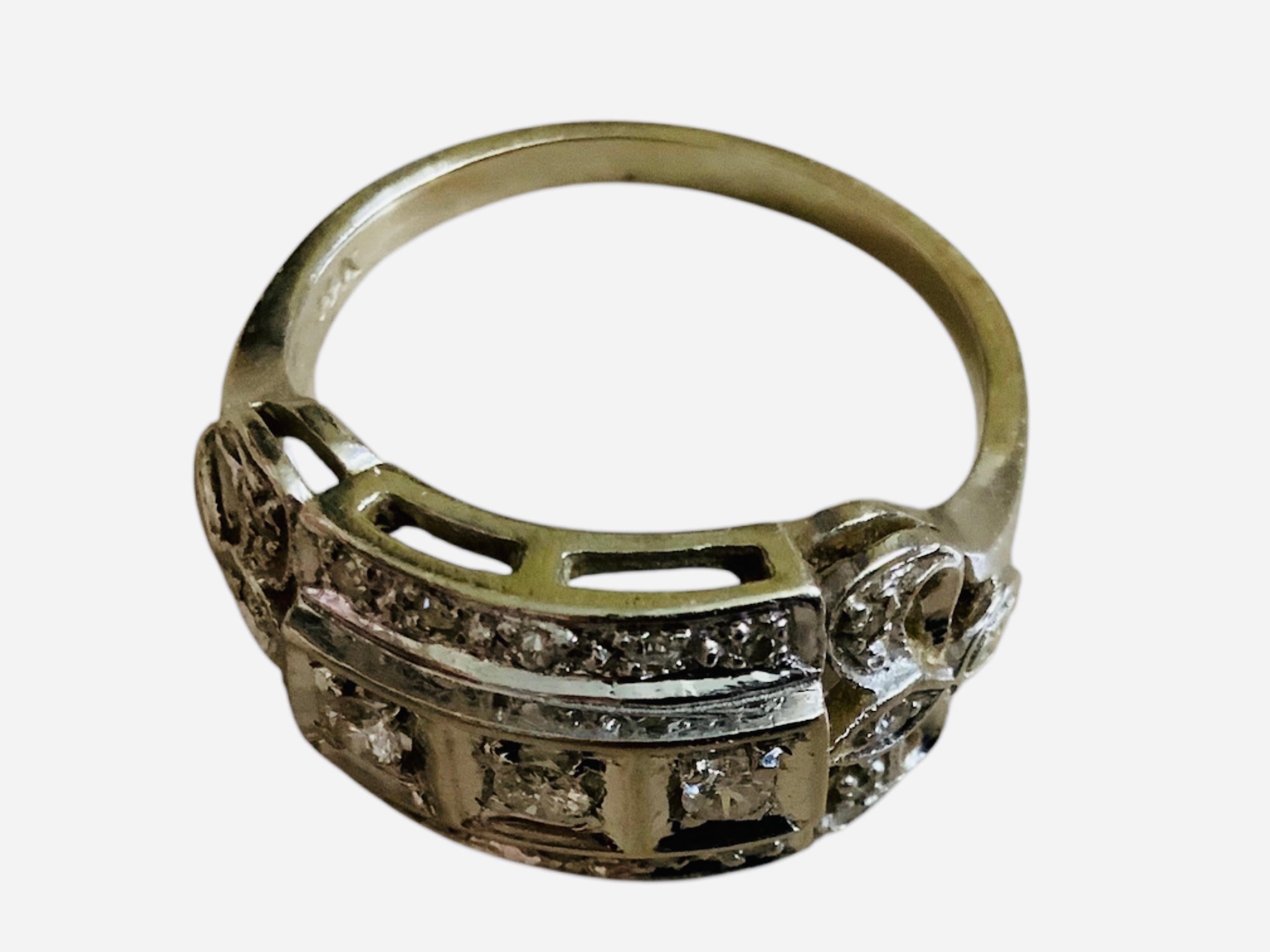 14K White Gold Diamond Art Deco Ring For Sale 7