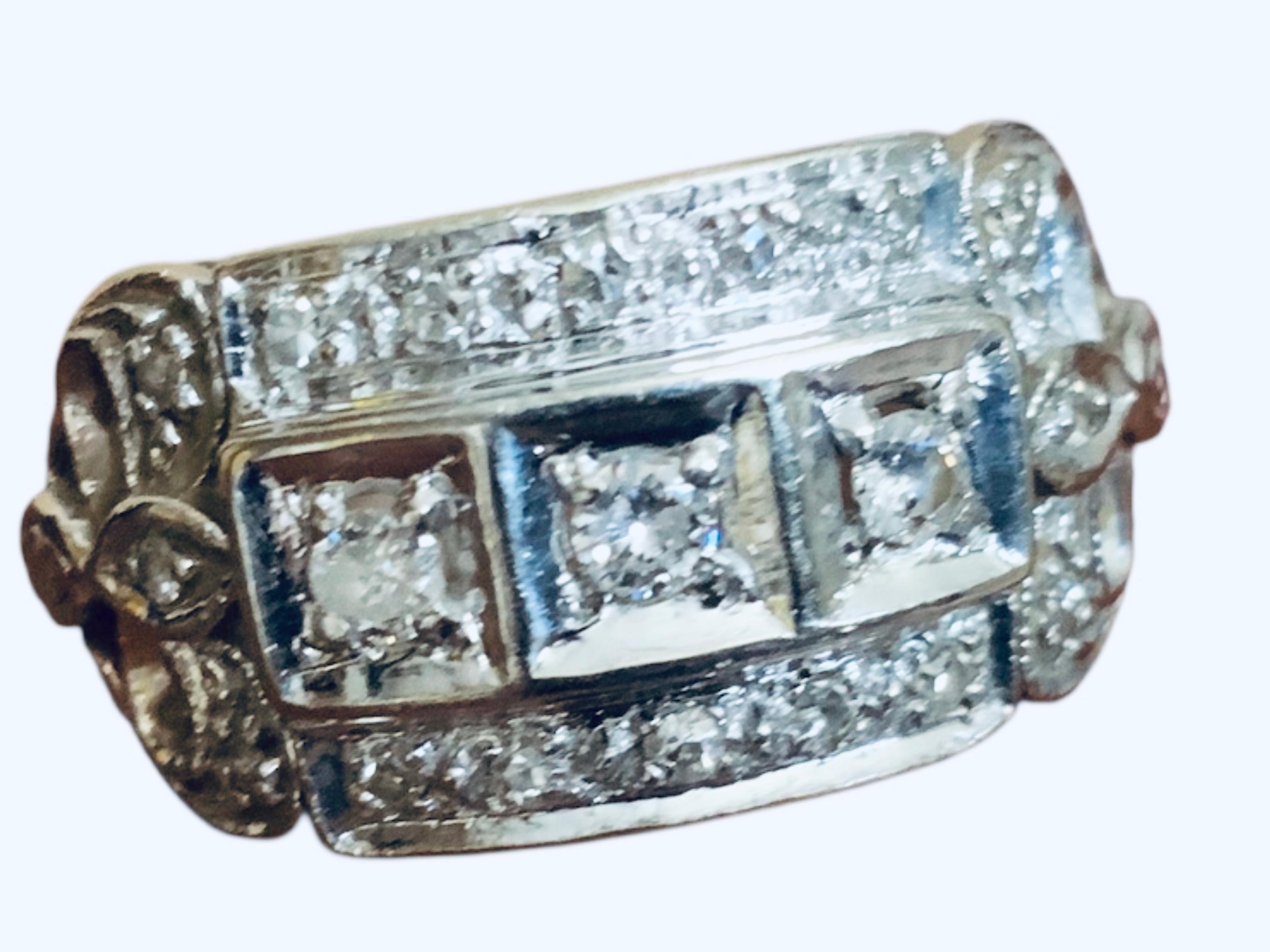 14K White Gold Diamond Art Deco Ring For Sale 8
