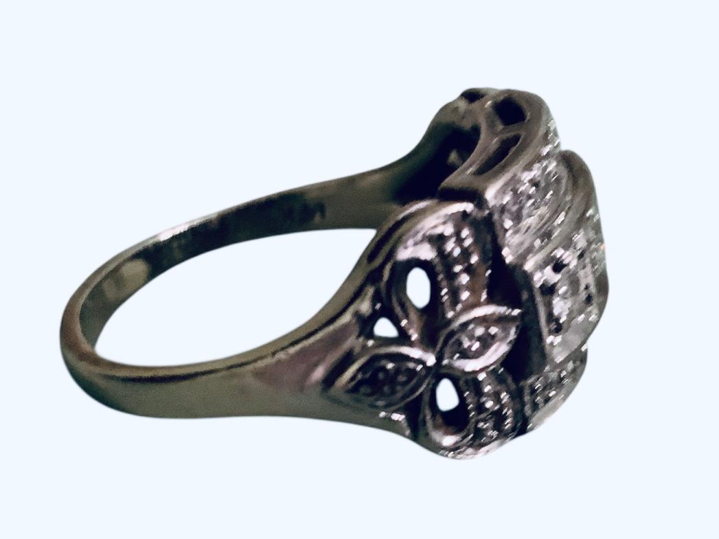 14K White Gold Diamond Art Deco Ring For Sale 9