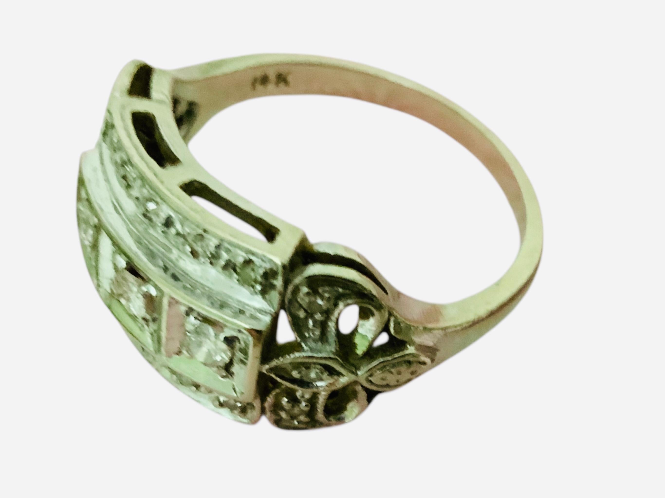 14K White Gold Diamond Art Deco Ring For Sale 10