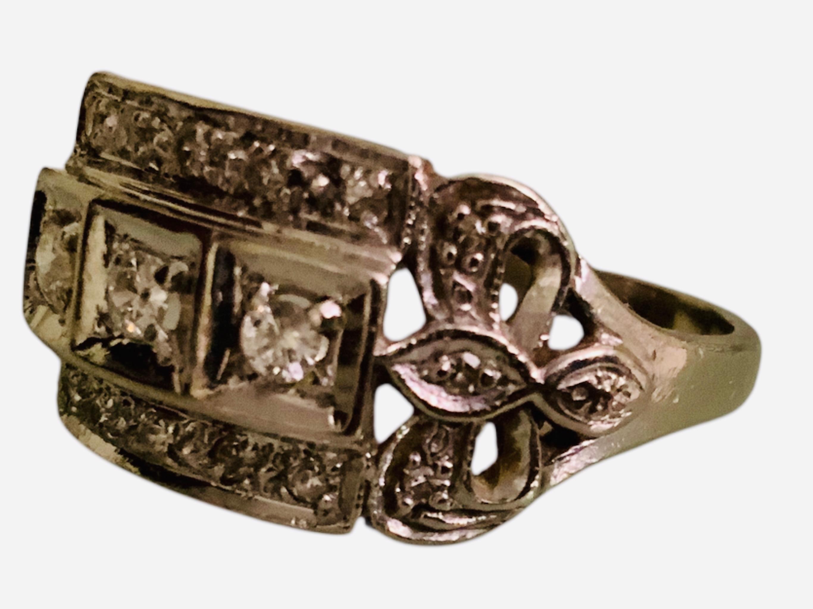 14K White Gold Diamond Art Deco Ring For Sale 11
