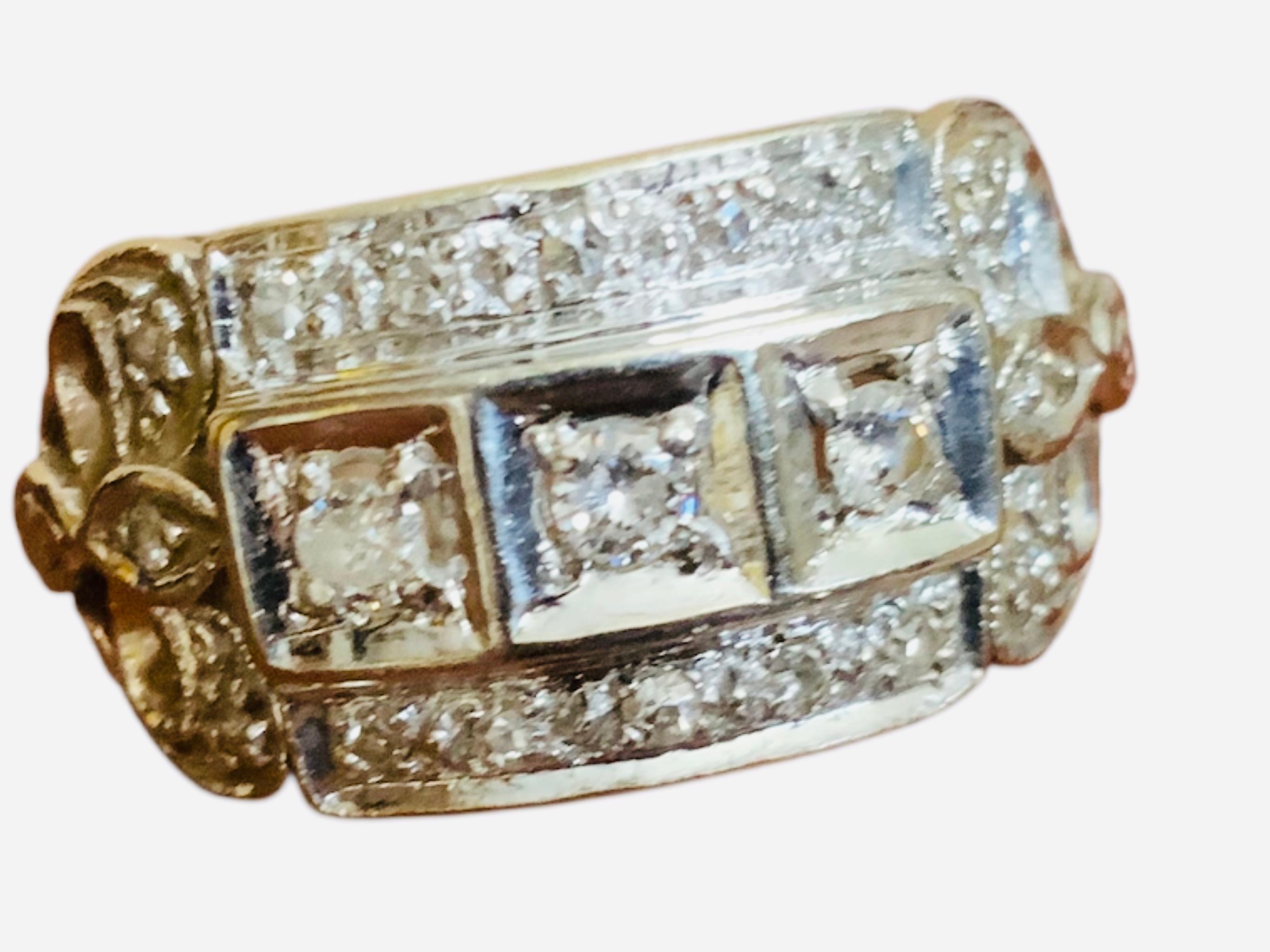 Brilliant Cut 14K White Gold Diamond Art Deco Ring For Sale