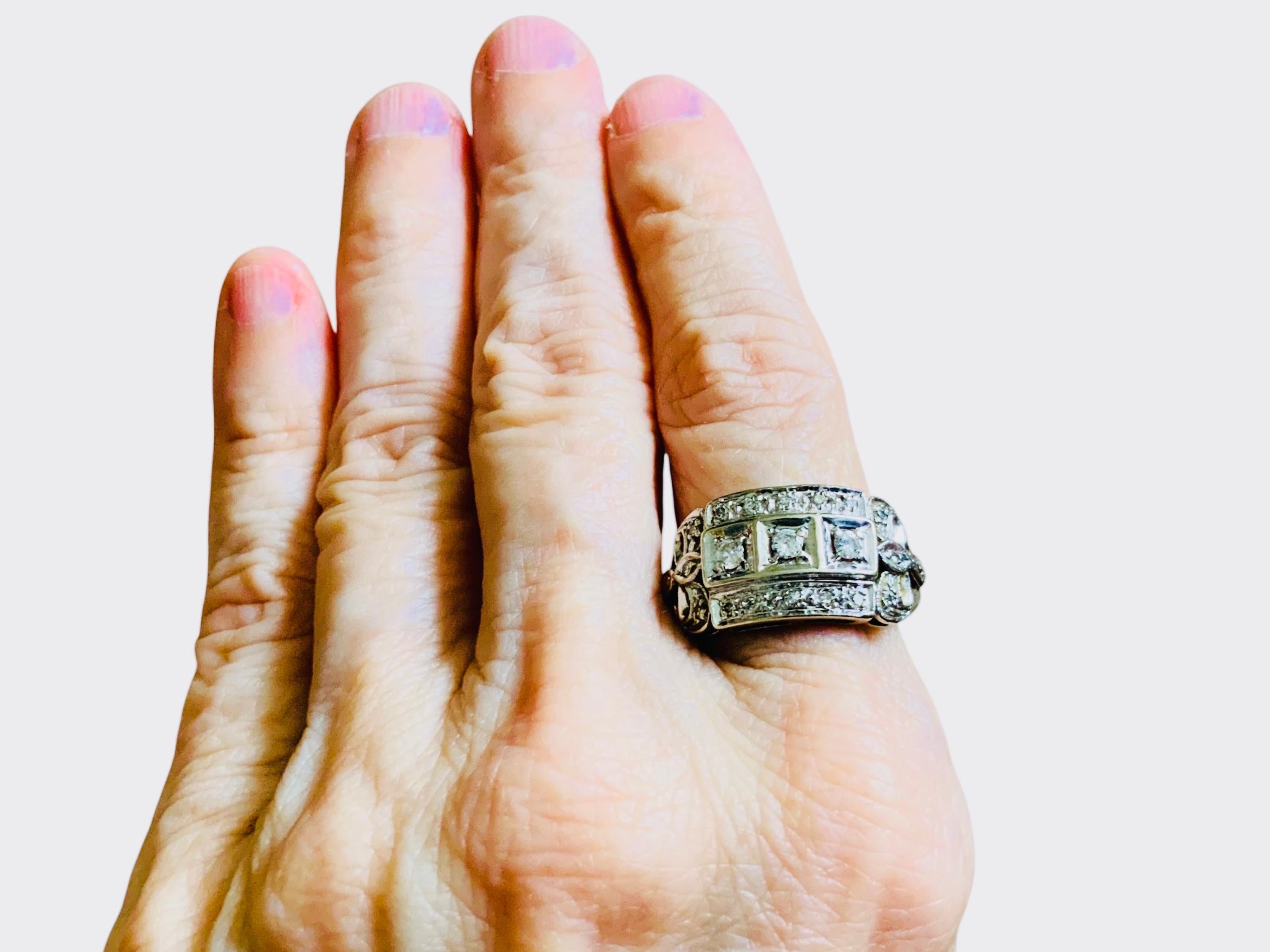 14K White Gold Diamond Art Deco Ring For Sale 2