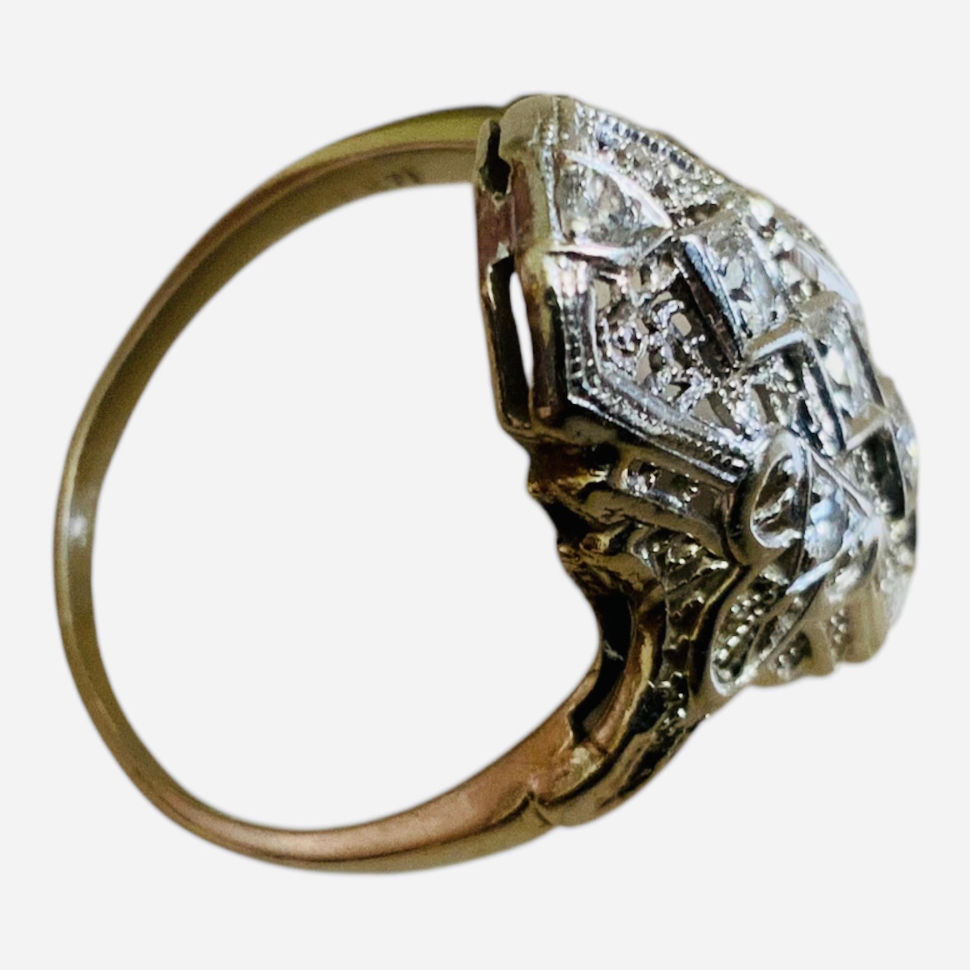 14K White Gold Diamond Art Deco Ring For Sale 4