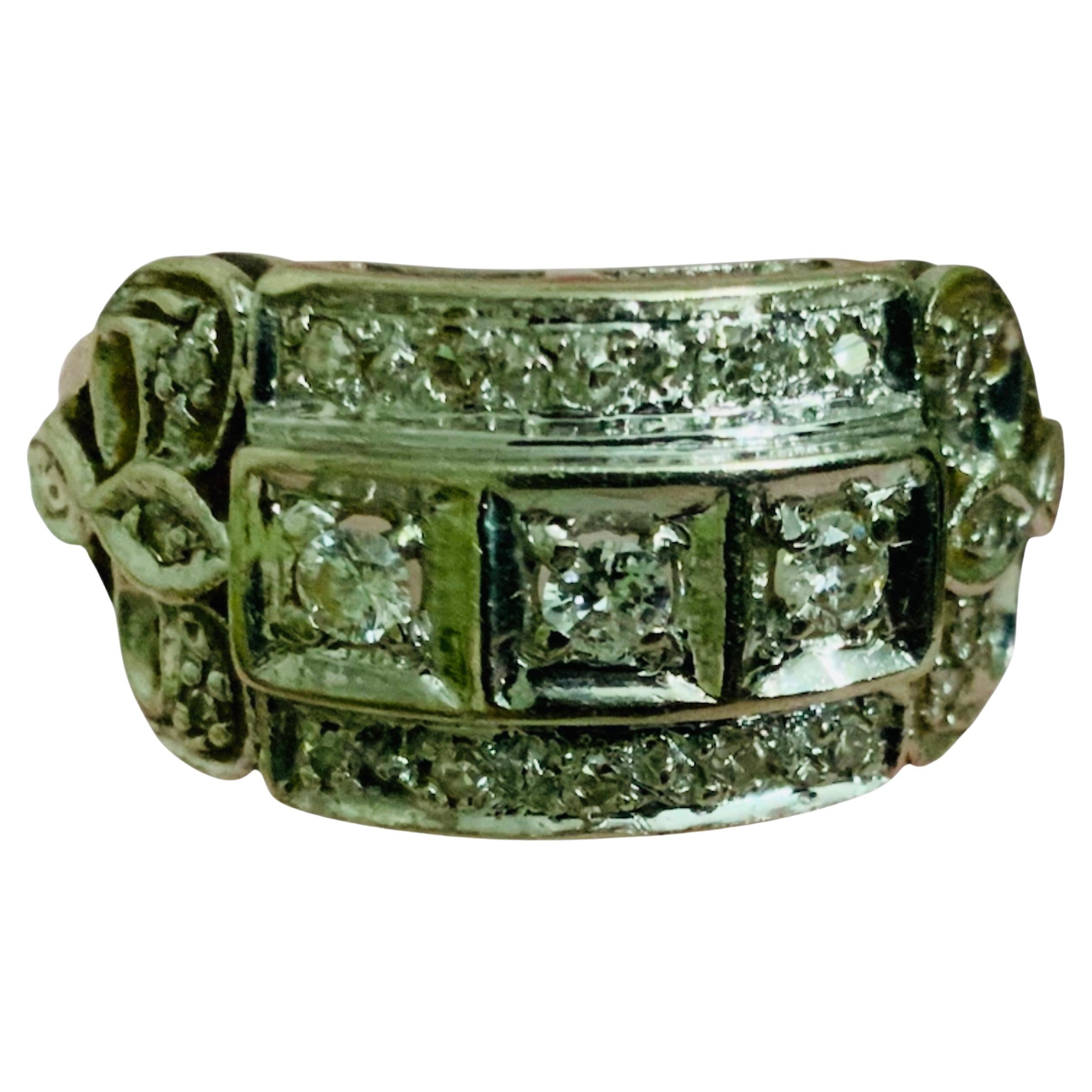 14K White Gold Diamond Art Deco Ring