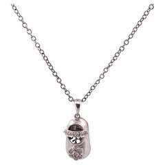 14k White Gold Diamond Baby Shoe Charm Pendant