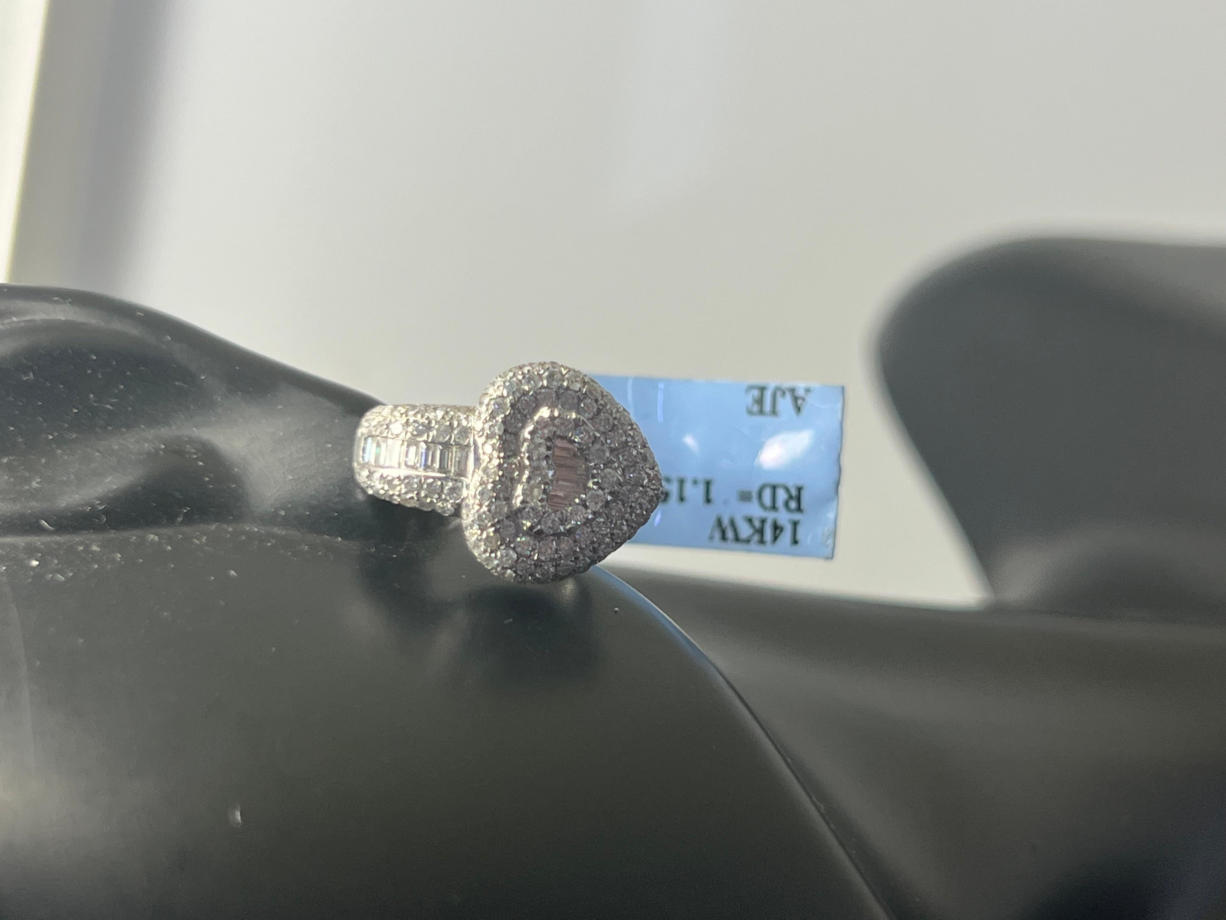 Modern 14k White Gold Diamond Bagguette Round Drop Dangle Earrings For Sale