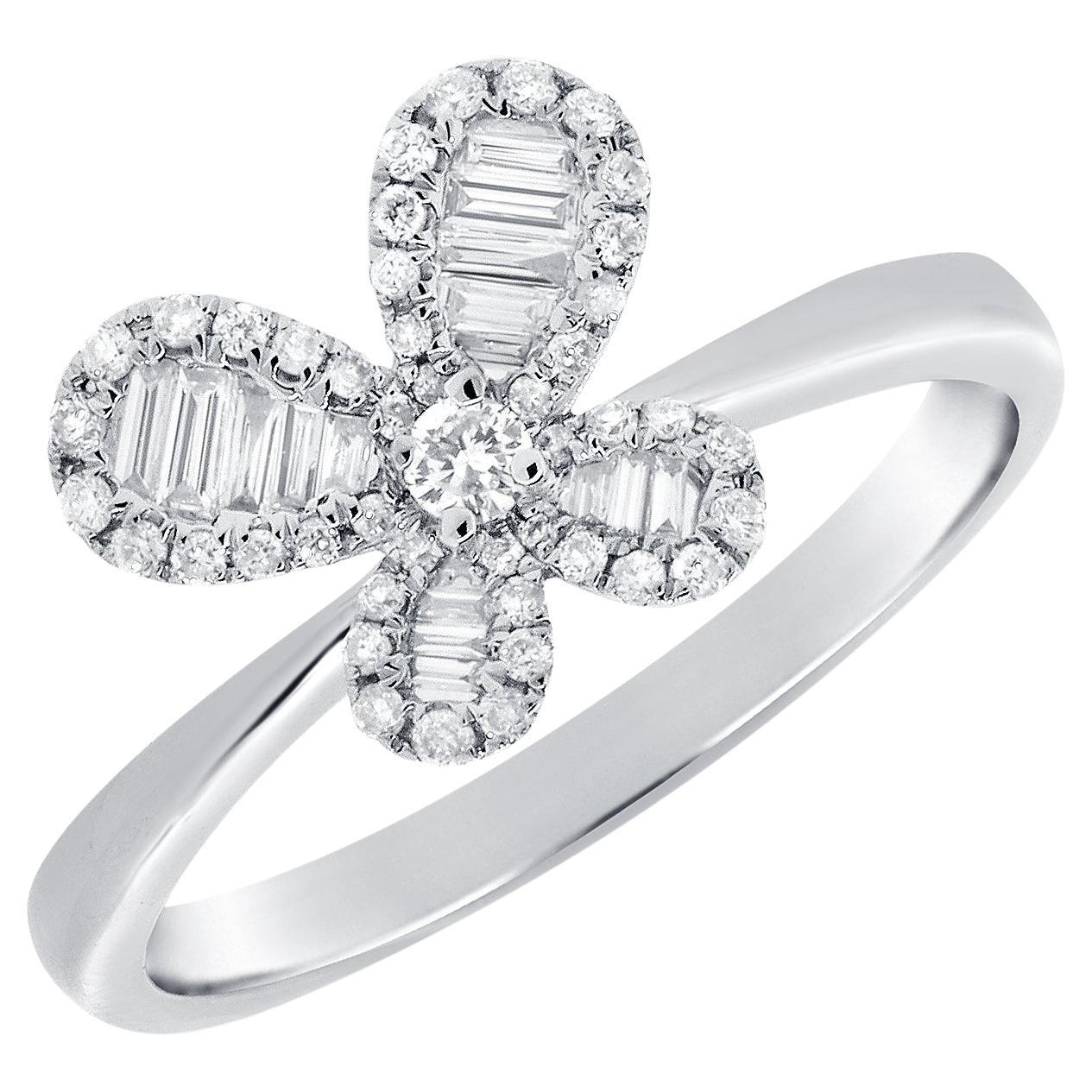 14K White Gold Diamond Baguette Butterfly Ring for Her For Sale