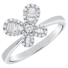 14K White Gold Diamond Baguette Butterfly Ring for Her