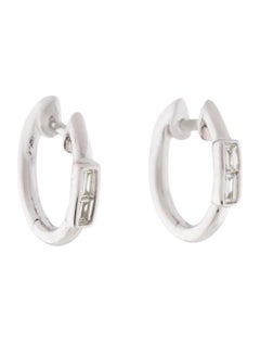 14K White Gold Diamond Baguette Huggie Earrings for Her