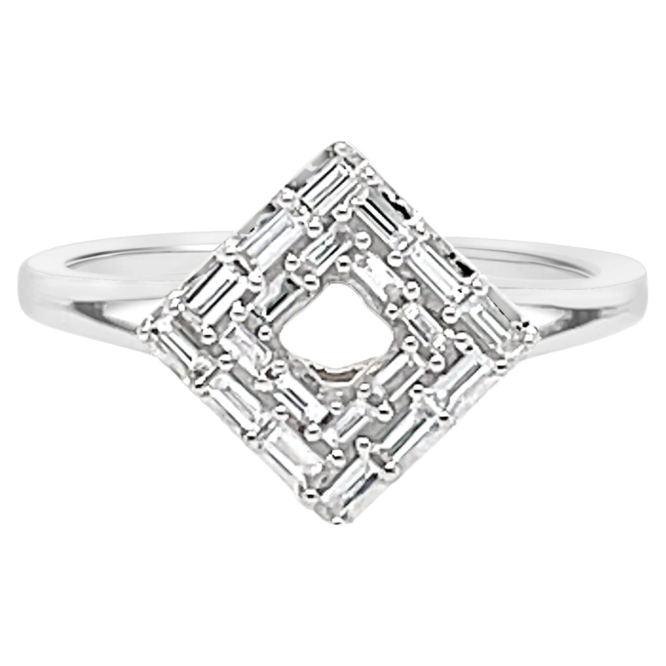 14K White Gold Diamond Baguette Ring For Sale