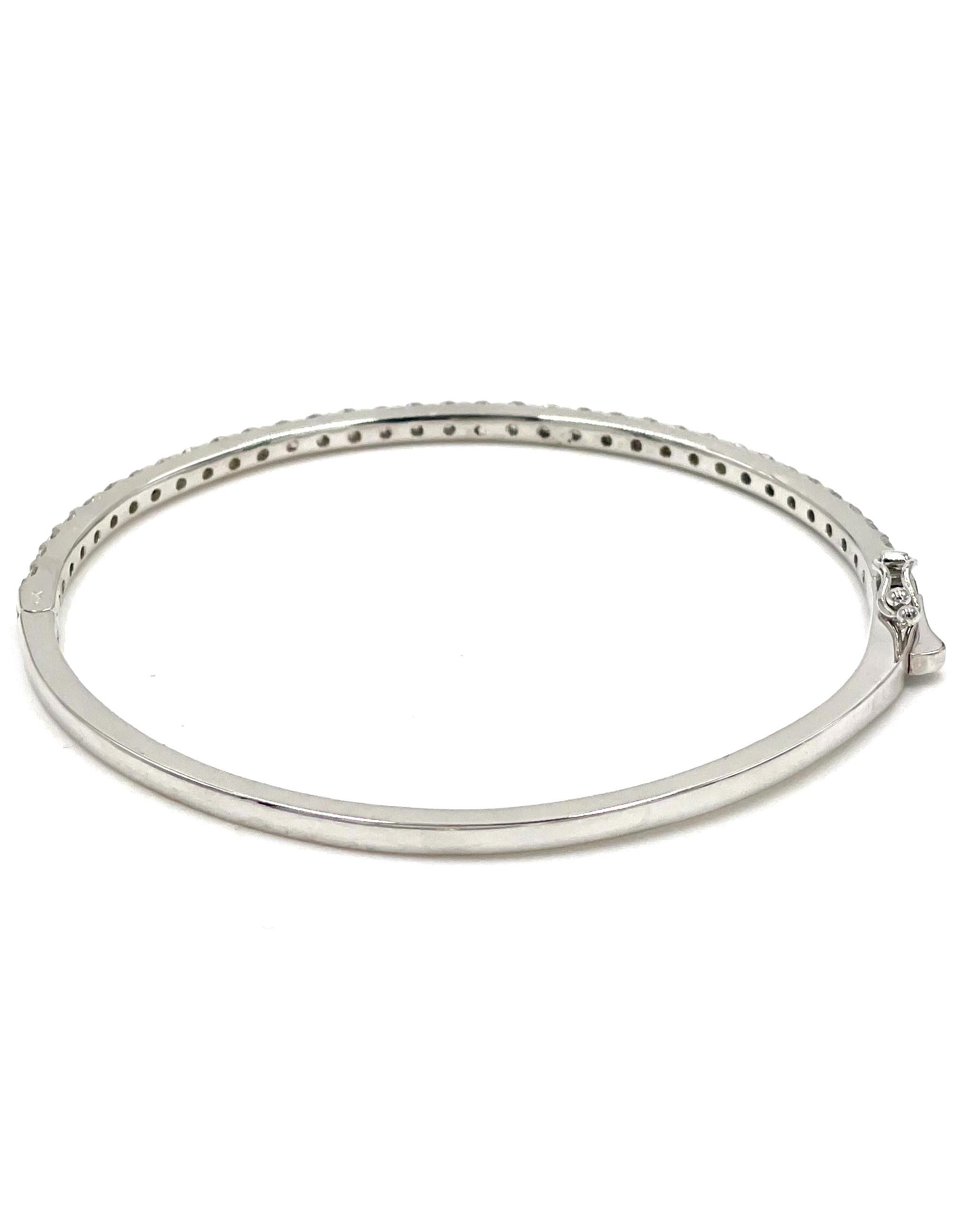 Women's 14K White Gold Diamond Bangle Bracelet - 1.75 Carats For Sale