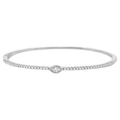 14K White Gold Diamond Bangle Bracelet with Single Station Marquise Diamond