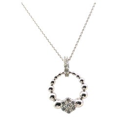 14K White Gold Diamond Beaded Circle Pendant Necklace (.15 CTW)