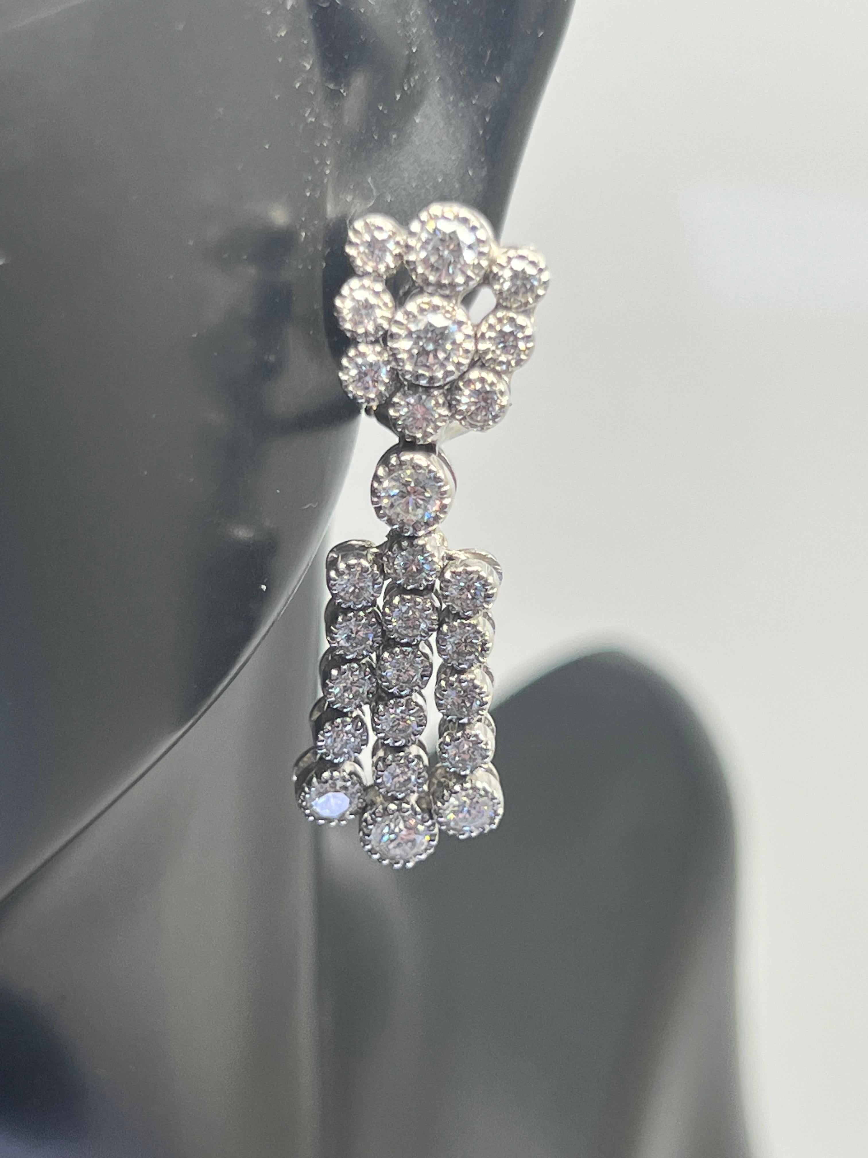 Art Deco 14k White Gold Diamond Bezel Drop Dangle Bezel Earrings For Sale