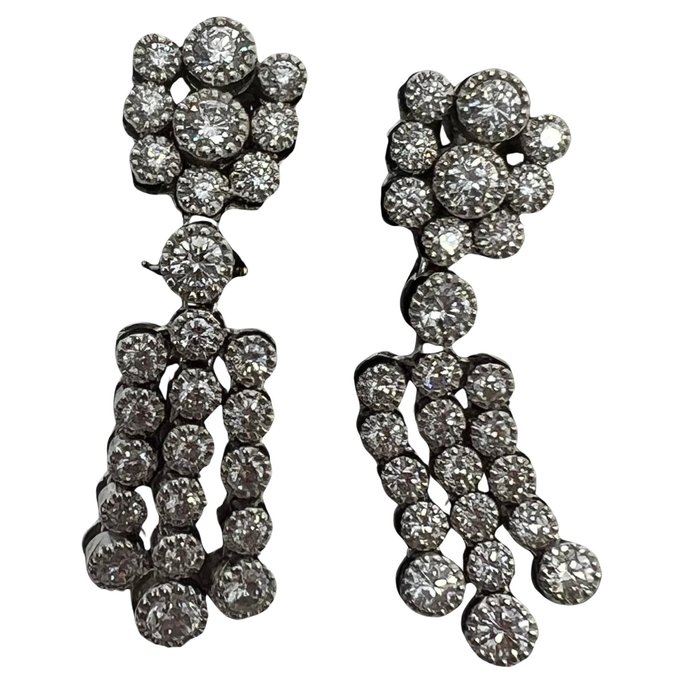 14k White Gold Diamond Bezel Drop Dangle Bezel Earrings For Sale
