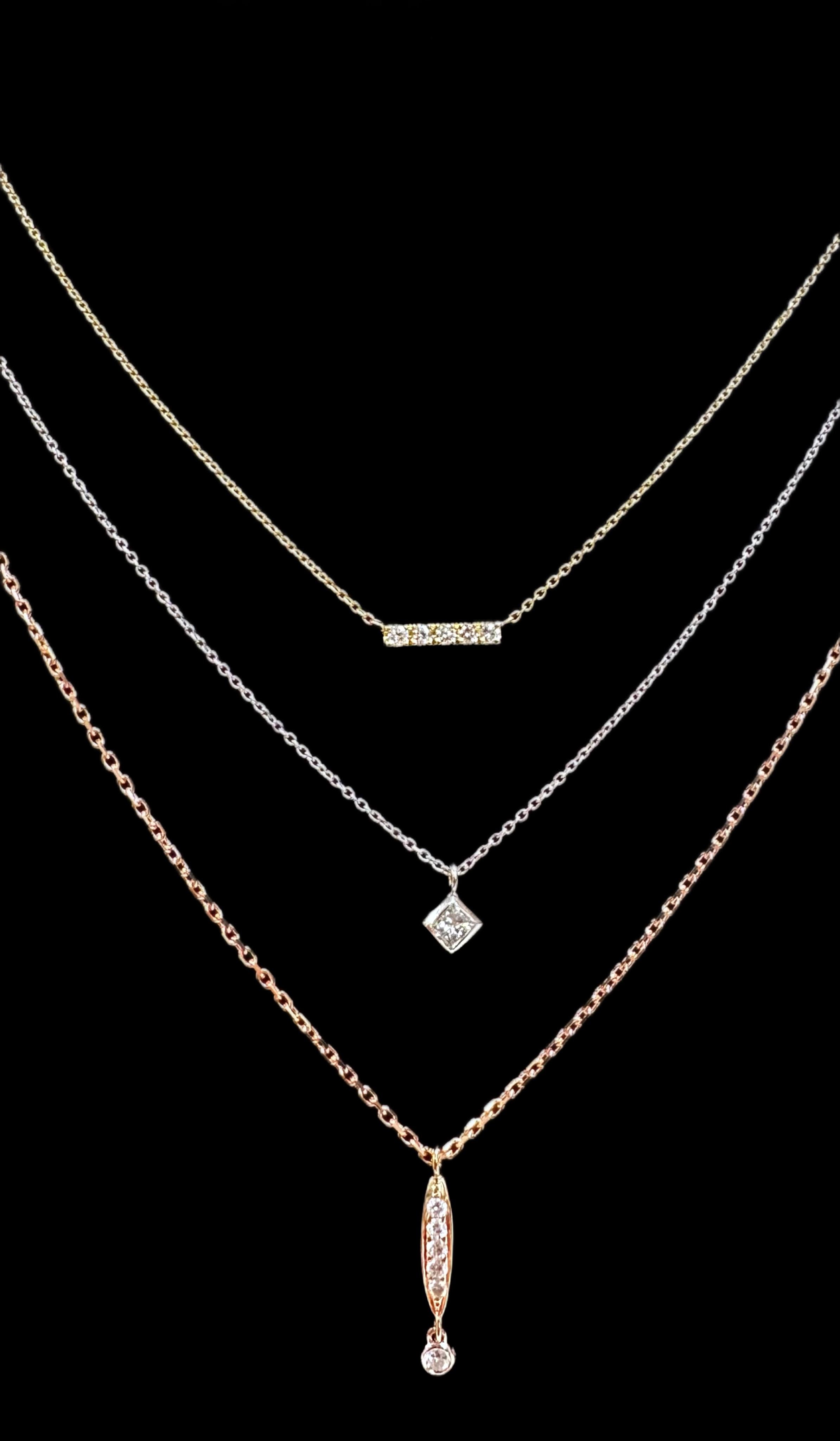 Modern 14K White Gold Diamond Bezel Necklace For Sale
