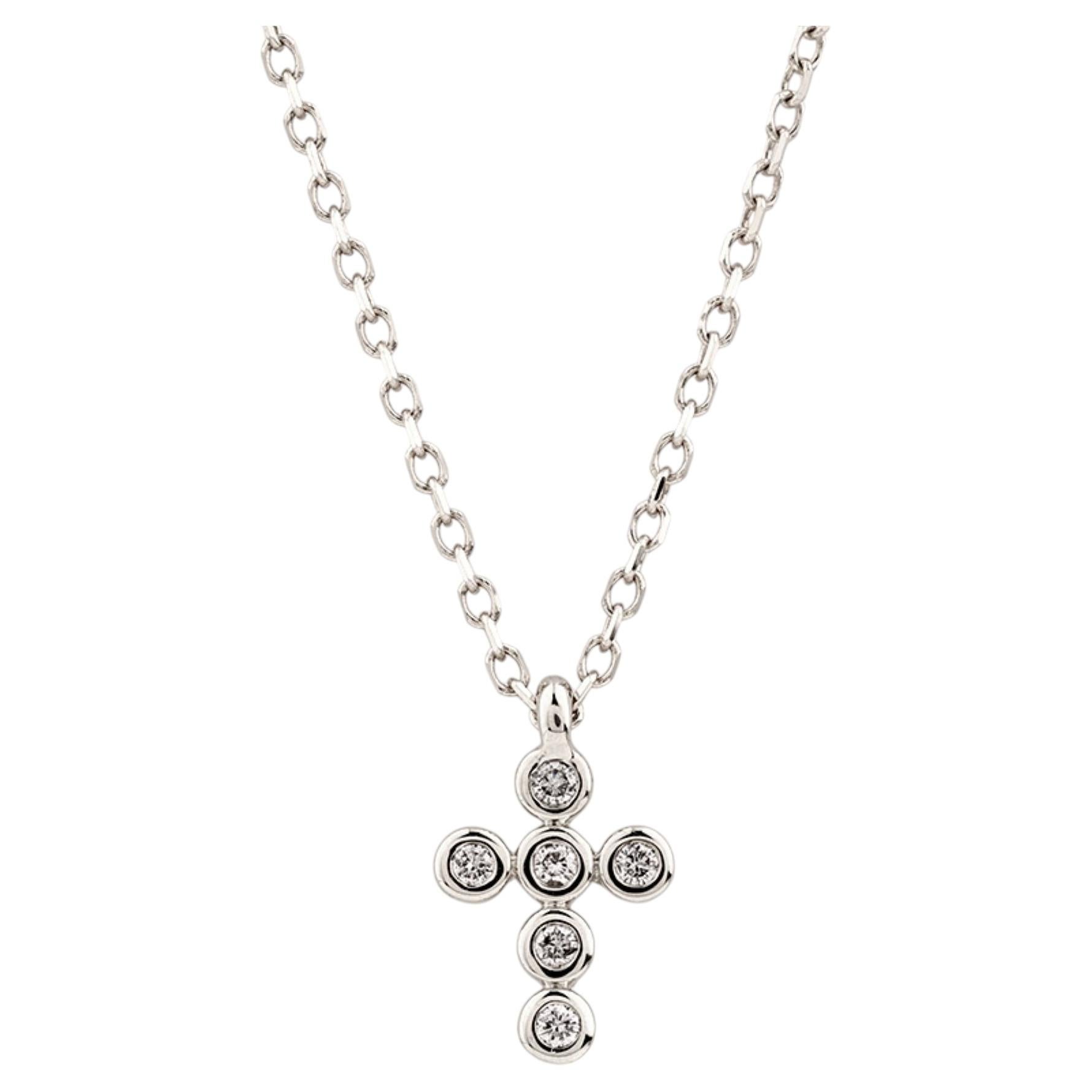 14K White Gold Diamond Bezel-Set Gold Cross Pendant Necklace