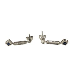 14K White Gold Diamond & Blue Stone Drop Earrings #22925