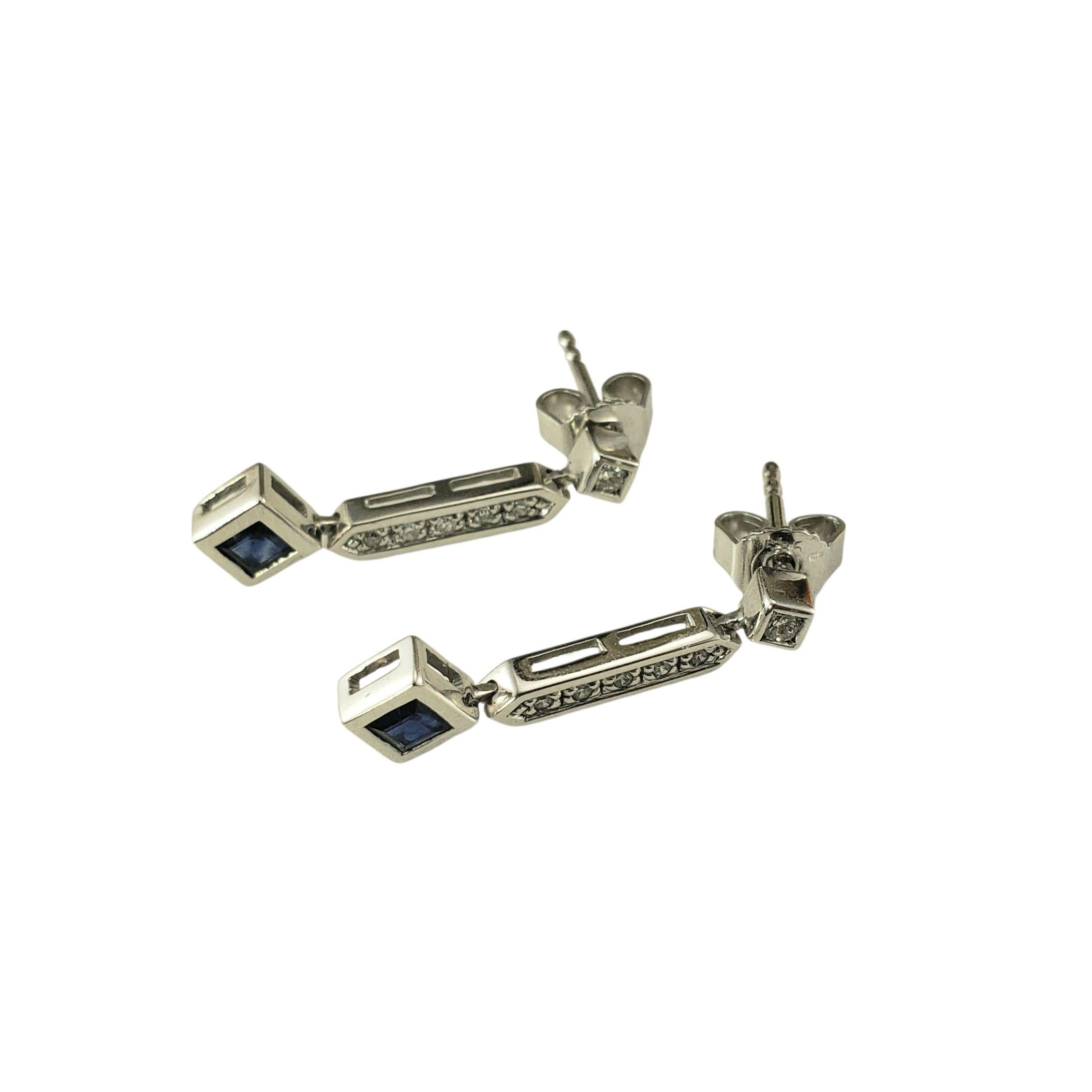 Round Cut 14K White Gold Diamond & Blue Stone Drop Earrings #22925 For Sale