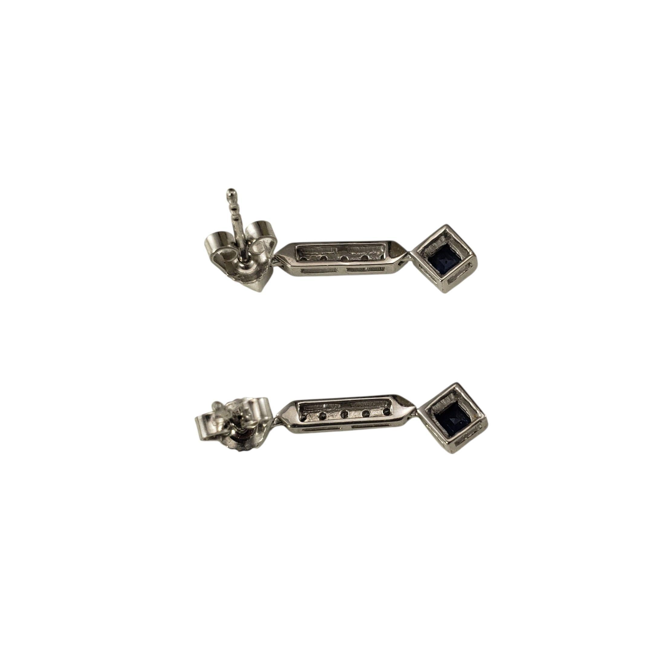 14K White Gold Diamond & Blue Stone Drop Earrings #22925 In Good Condition For Sale In Washington Depot, CT