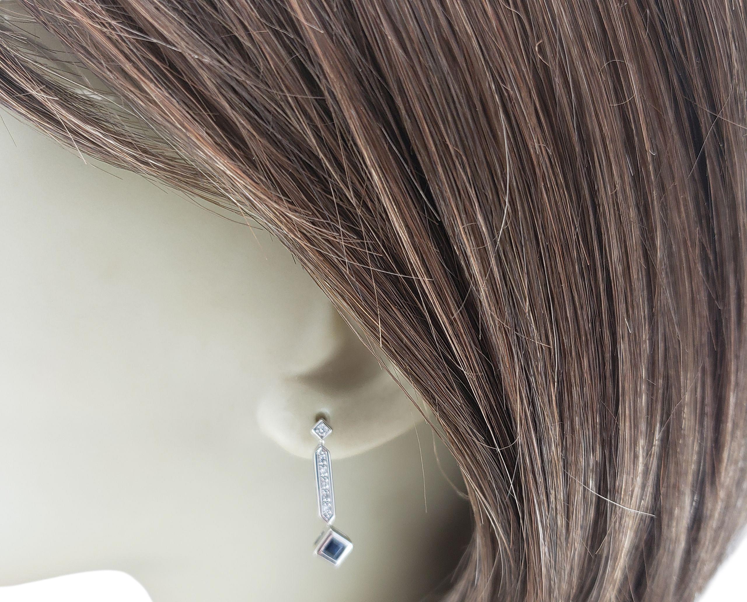 14K White Gold Diamond & Blue Stone Drop Earrings #22925 For Sale 1