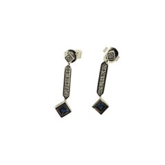 14K White Gold Diamond & Blue Stone Drop Earrings #22925